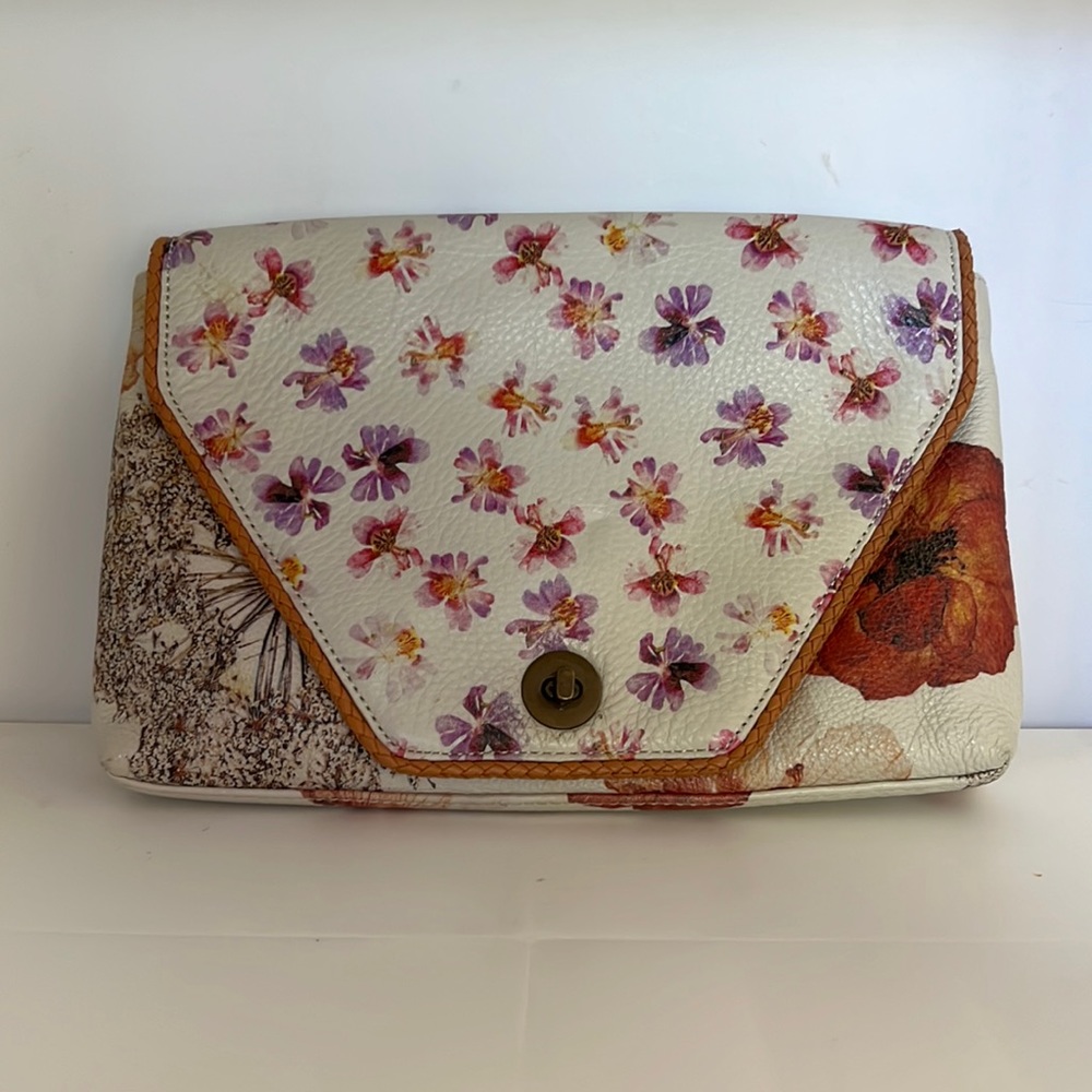 Anthropologie MISS ALBRIGHT Leather Floral Clutch Purse
